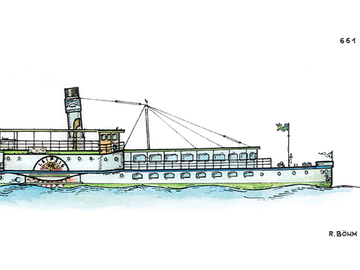 PD Leipzig Eine detaillierte Grafik des Dampfers Leipzig in Seitenansicht. Die Grafik ist coloriert. Das Bild ist aufgrund des Layouts gekürzt und zeigt das Schiff bis zum Schornstein.